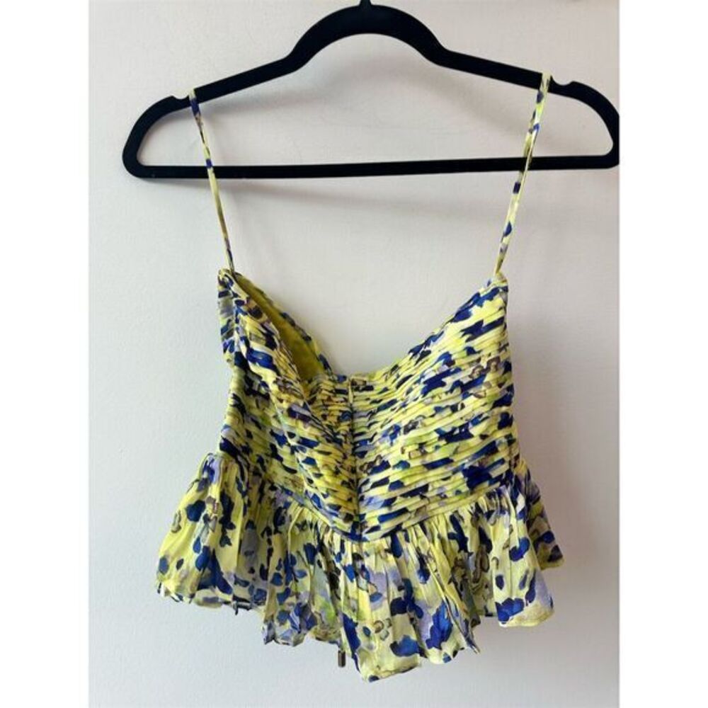 Karina Grimaldi XS Floral Crop Top Sleeveless Ruffle Scoop Neck